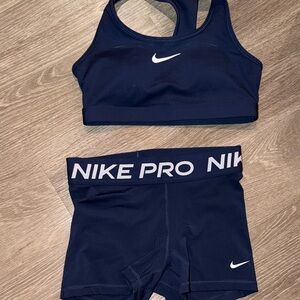 Nike Dark Blue Sports Bra and Shorts